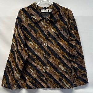 Tantrums Collection Distressed Silk Blend Animal Print Collared Jacket Plus 1X